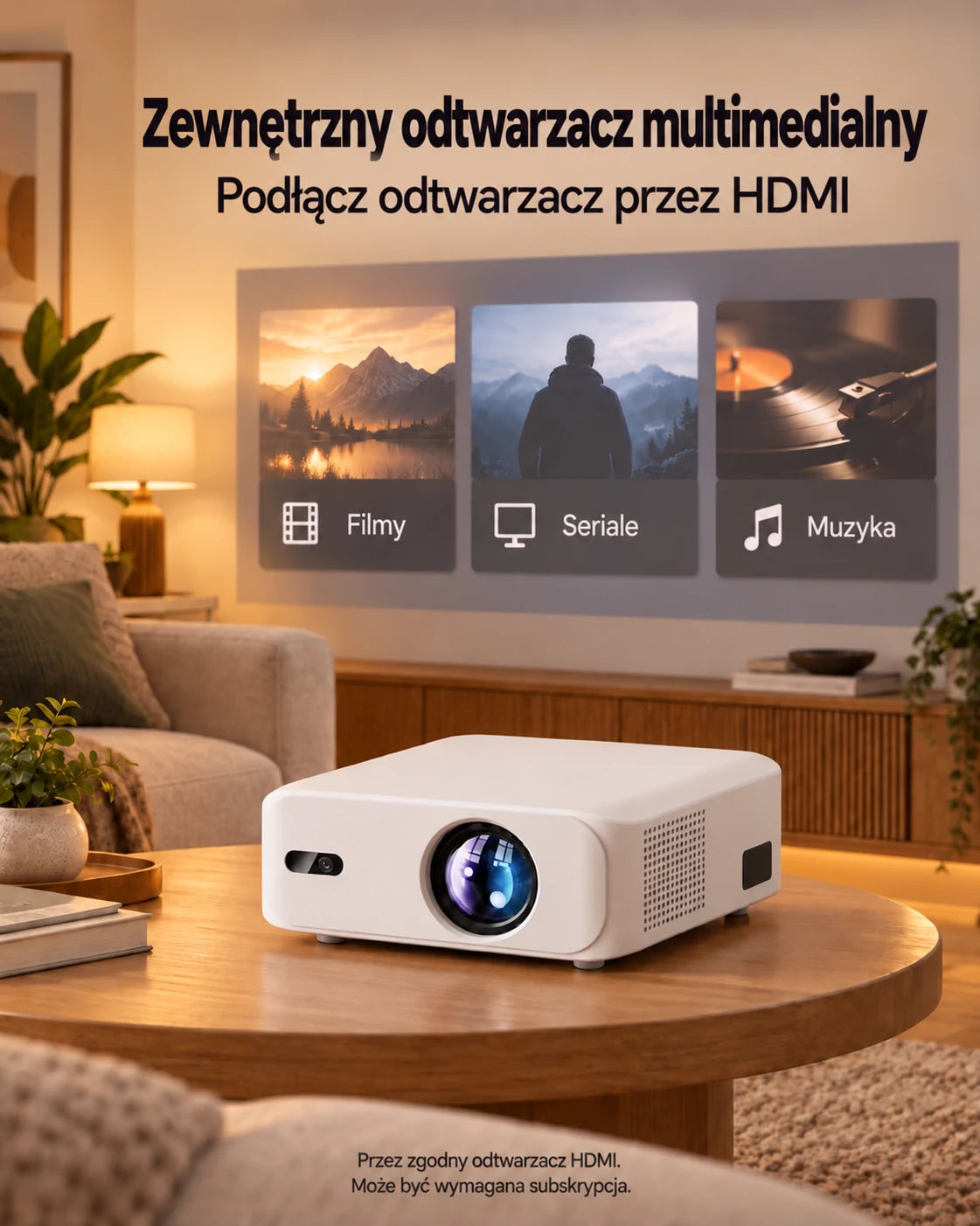ProjektorLand Horizon – 800 ANSI lumens, natywny Full HD 1080p, HDMI, cyfrowa korekcja keystone i wbudowany głośnik