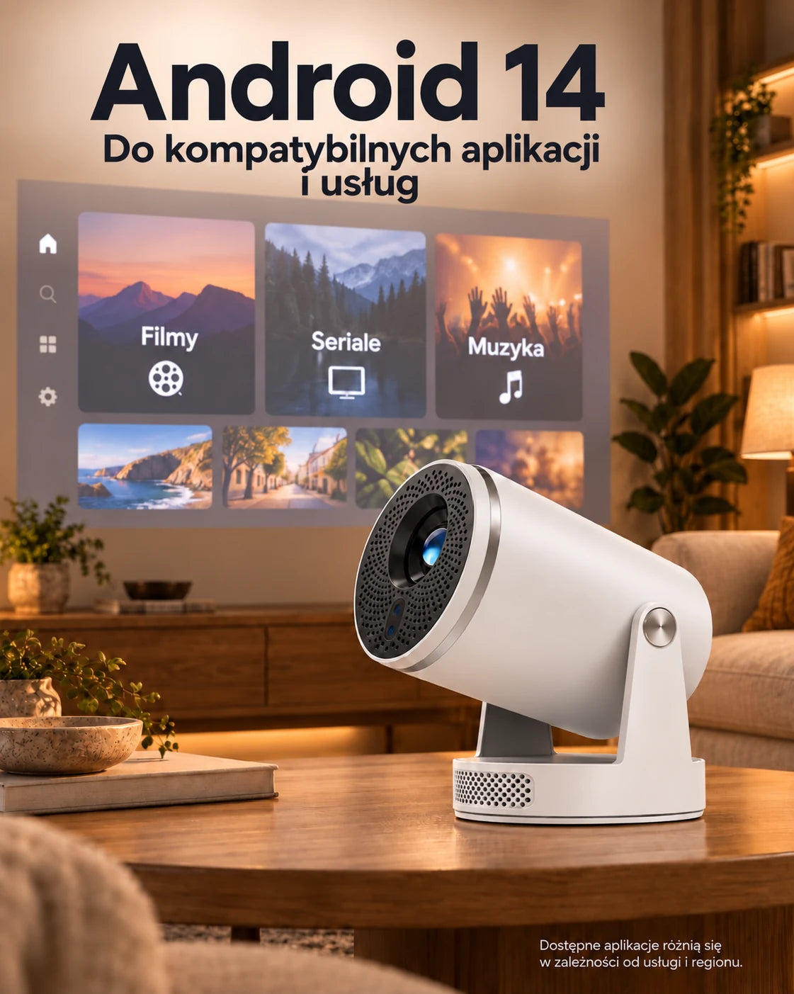 ProjektorLand Luma Pro – mini projektor 400 ANSI lumens, natywna rozdzielczość Full HD 1080p, automatyczna ostrość, Android 14 i Wi-Fi 6