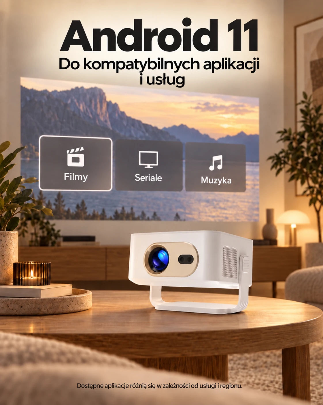 ProjektorLand Vista – mini projektor 260 ANSI lumens, natywna rozdzielczość HD 720p, automatyczna ostrość i Android 11