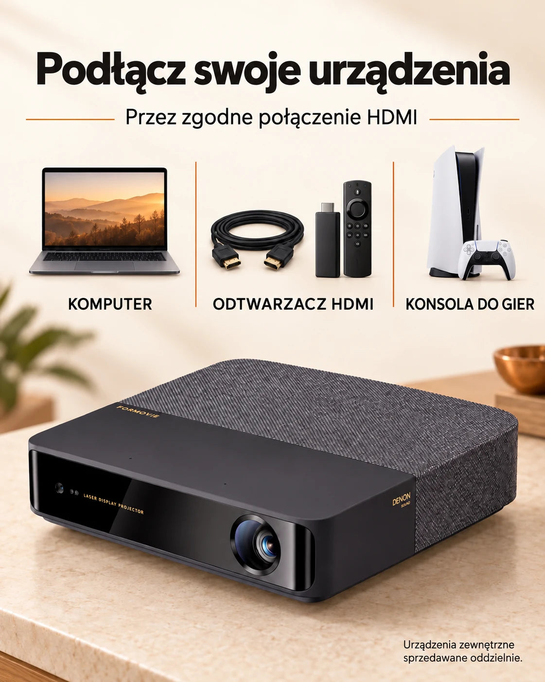 ProjektorLand Aura Laser – projektor laserowy zgodny z 4K UHD, natywna rozdzielczość Full HD 1080p, 1100 ANSI lumens