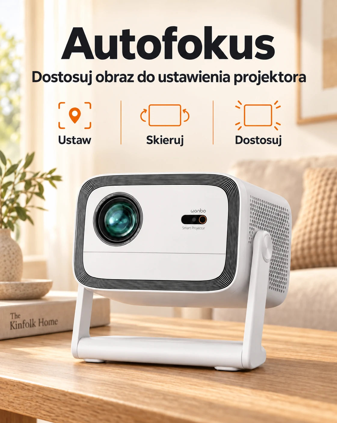 ProjektorLand Panorama – 900 ANSI lumens, natywna rozdzielczość Full HD 1080p, Android TV 11, automatyczna ostrość i 200° regulowalny statyw