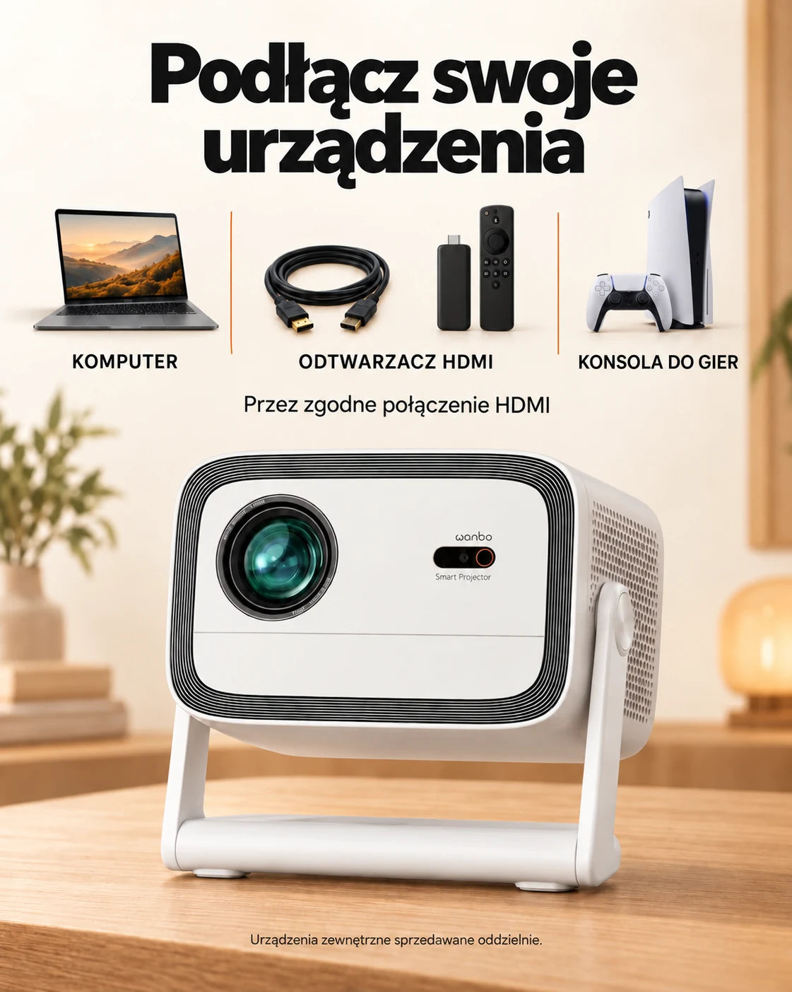 ProjektorLand Panorama – 900 ANSI lumens, natywna rozdzielczość Full HD 1080p, Android TV 11, automatyczna ostrość i 200° regulowalny statyw