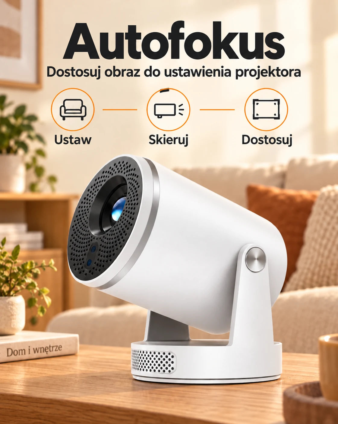 ProjektorLand Luma Pro – mini projektor 400 ANSI lumens, natywna rozdzielczość Full HD 1080p, automatyczna ostrość, Android 14 i Wi-Fi 6