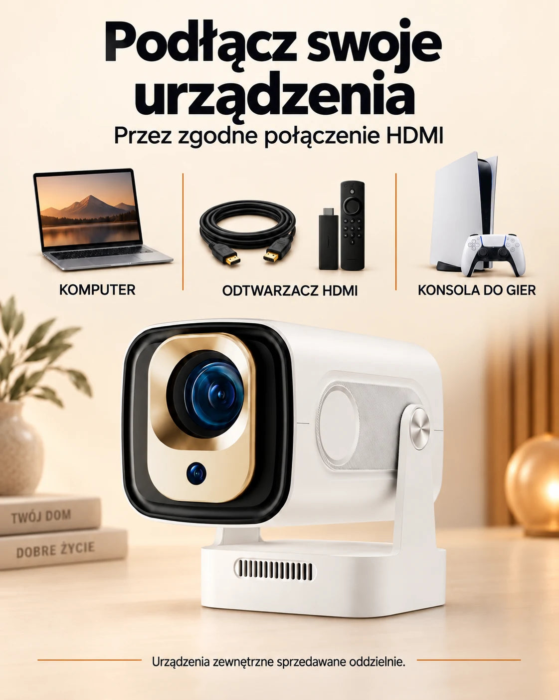 ProjektorLand Nova – mini projektor 260 ANSI lumens, natywna rozdzielczość Full HD 1080p, Android, Wi-Fi 6 i Bluetooth 5.4