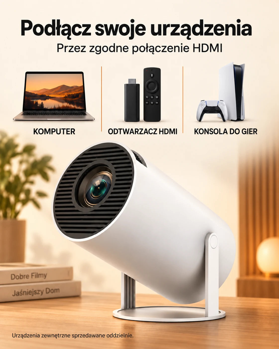 ProjektorLand Luma Compact – mini projektor 200 ANSI lumens, natywna rozdzielczość HD 720p, Android 14, Wi-Fi 6 i głośniki 5 W