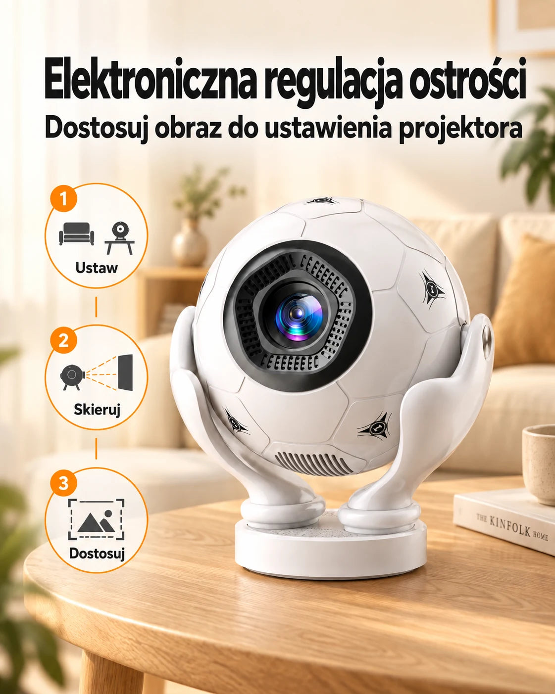 ProjektorLand Orbit Pro mini projektora – 500 ANSI lumens, natywny Full HD 1080p, elektroniczny fokus, Android 14 i Wi-Fi 6