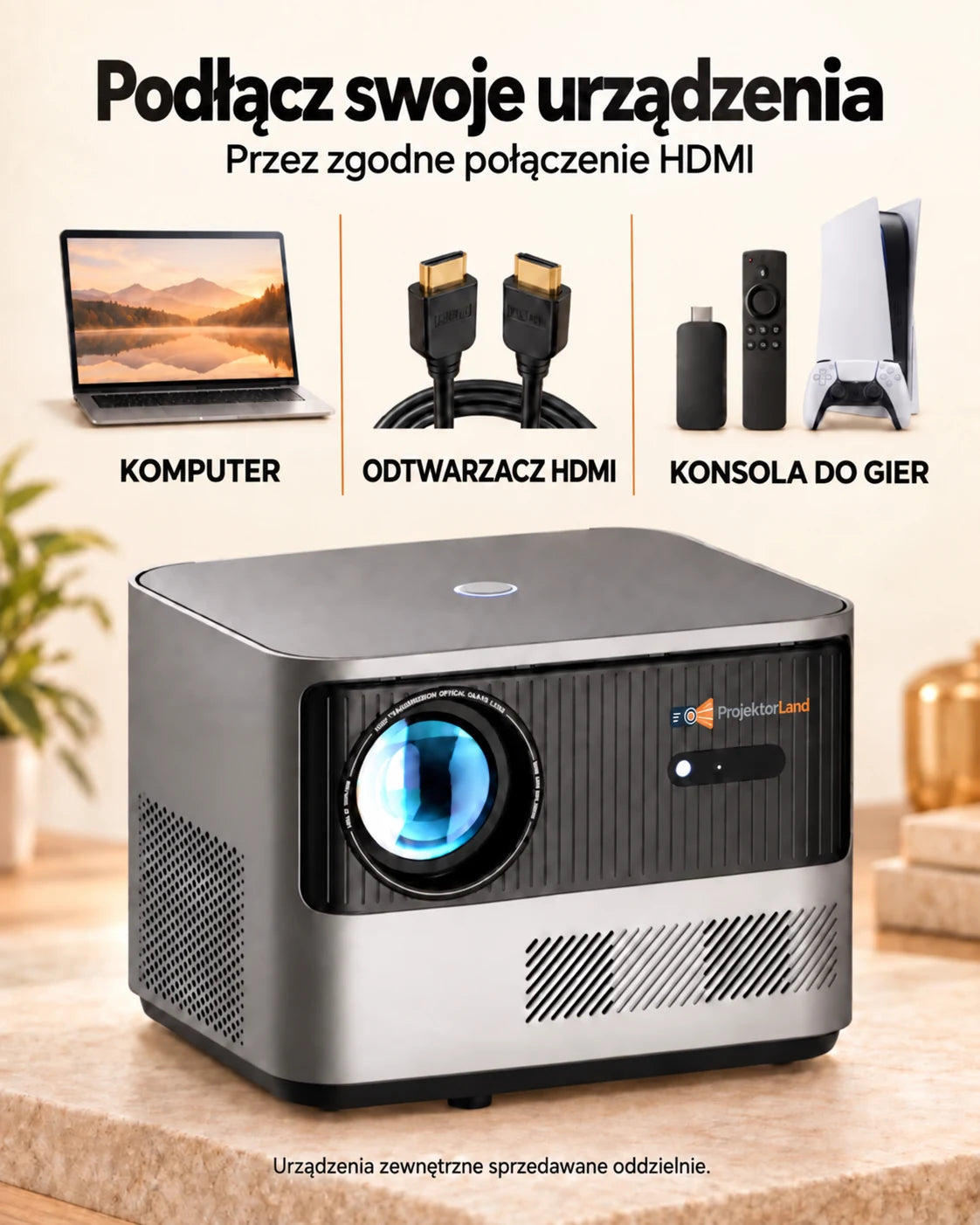ProjektorLand Grand Cinema – kompatybilny z 4K, natywny Full HD 1080p, 580 ANSI lumens, HDMI i USB