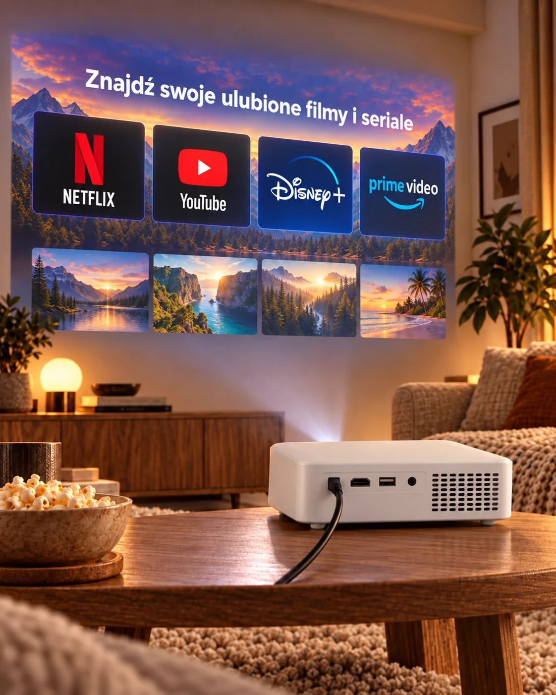 ProjektorLand Horizon – 800 ANSI lumens, natywny Full HD 1080p, HDMI, cyfrowa korekcja keystone i wbudowany głośnik