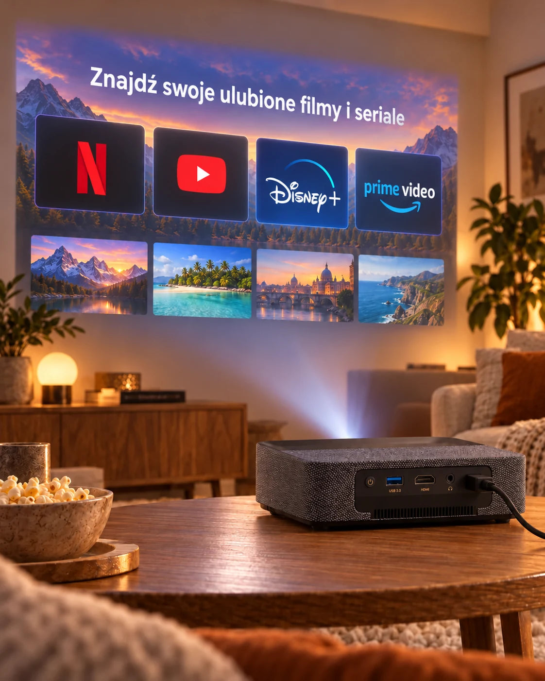 ProjektorLand Aura Laser – projektor laserowy zgodny z 4K UHD, natywna rozdzielczość Full HD 1080p, 1100 ANSI lumens
