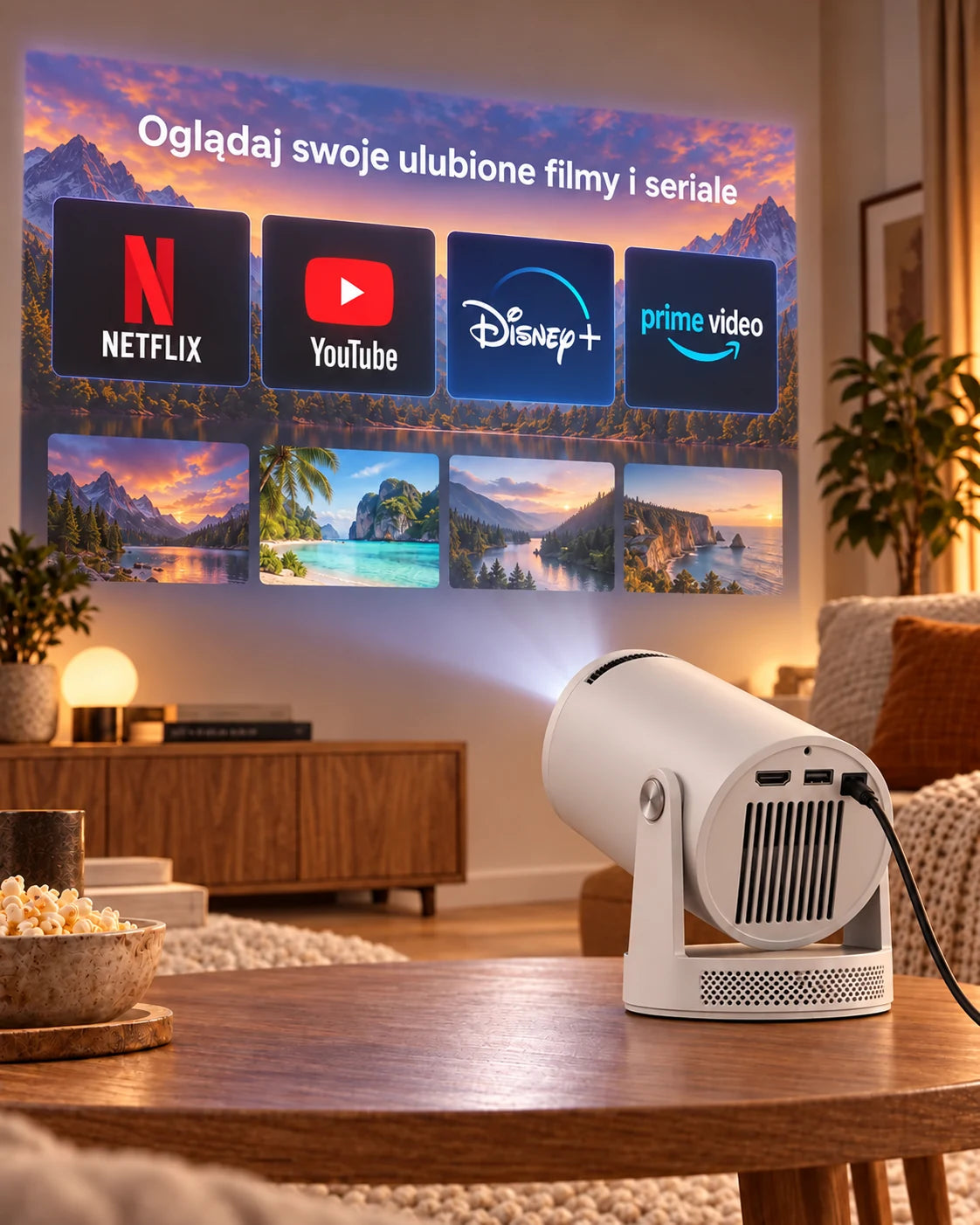 ProjektorLand Luma Pro – mini projektor 400 ANSI lumens, natywna rozdzielczość Full HD 1080p, automatyczna ostrość, Android 14 i Wi-Fi 6