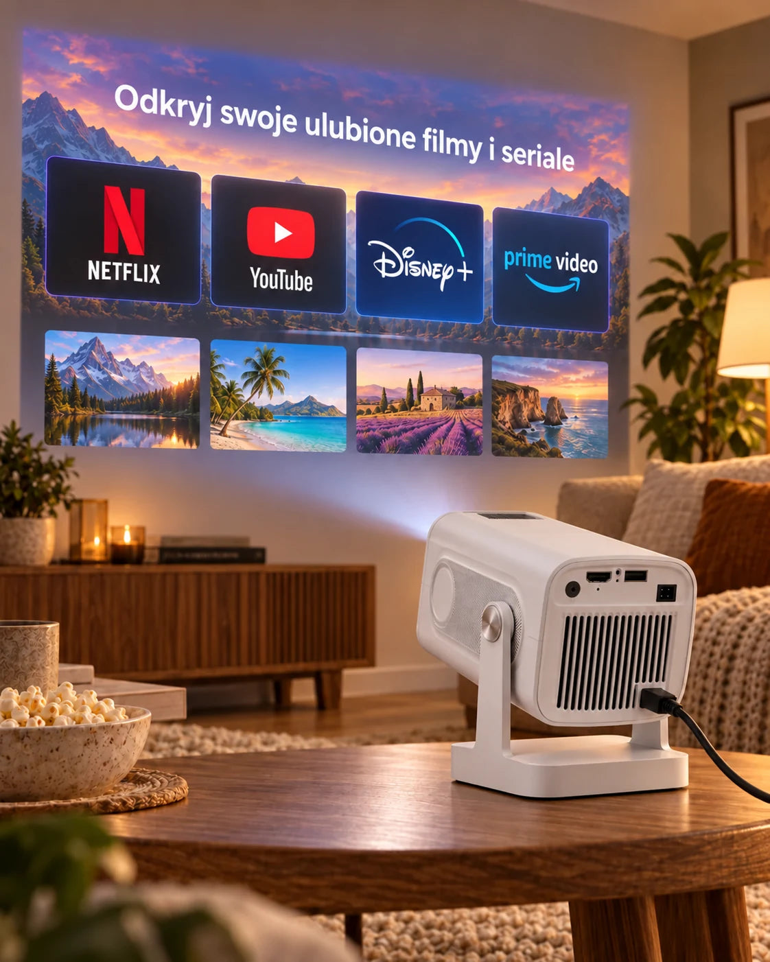 ProjektorLand Nova – mini projektor 260 ANSI lumens, natywna rozdzielczość Full HD 1080p, Android, Wi-Fi 6 i Bluetooth 5.4