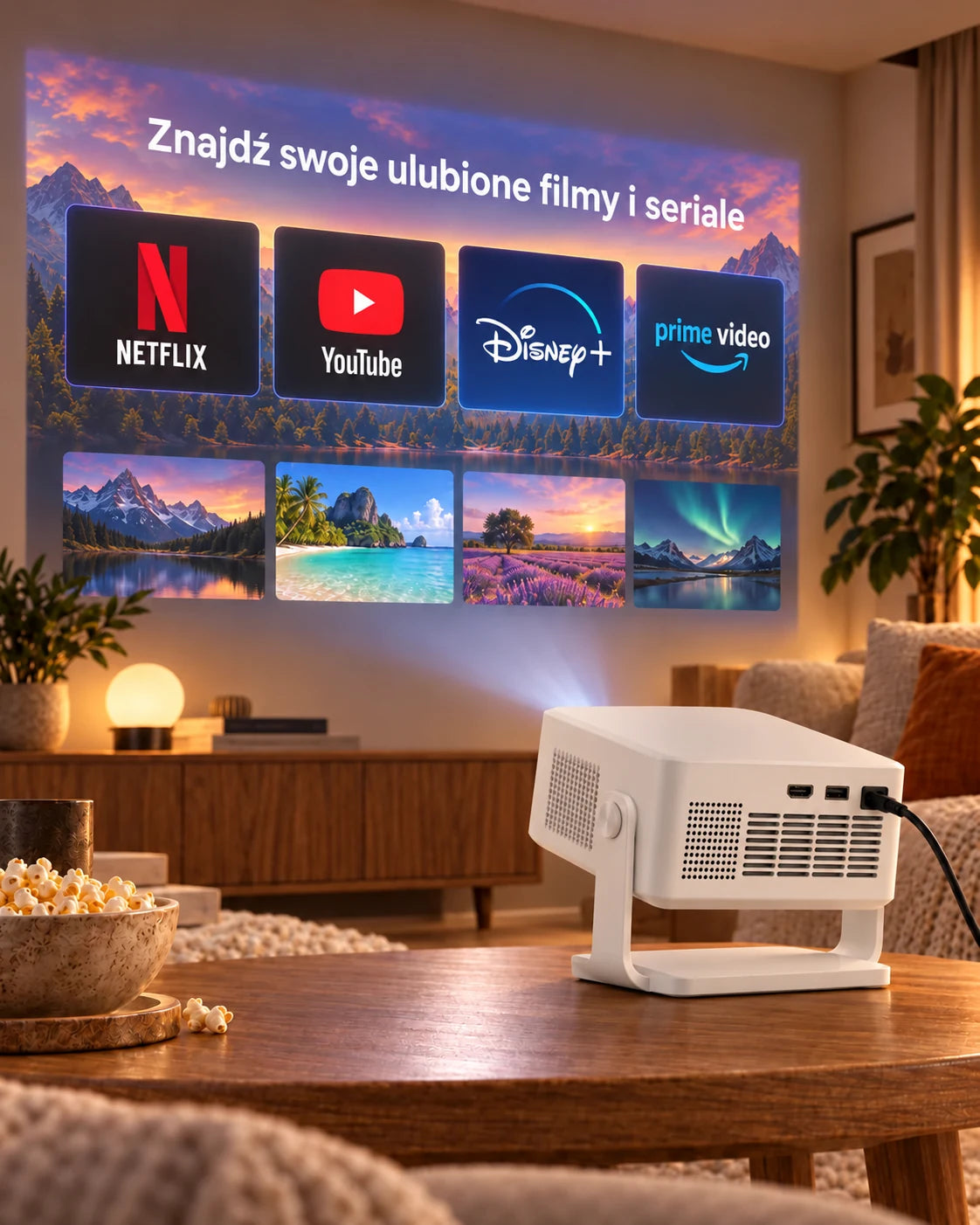 ProjektorLand Vista – mini projektor 260 ANSI lumens, natywna rozdzielczość HD 720p, automatyczna ostrość i Android 11