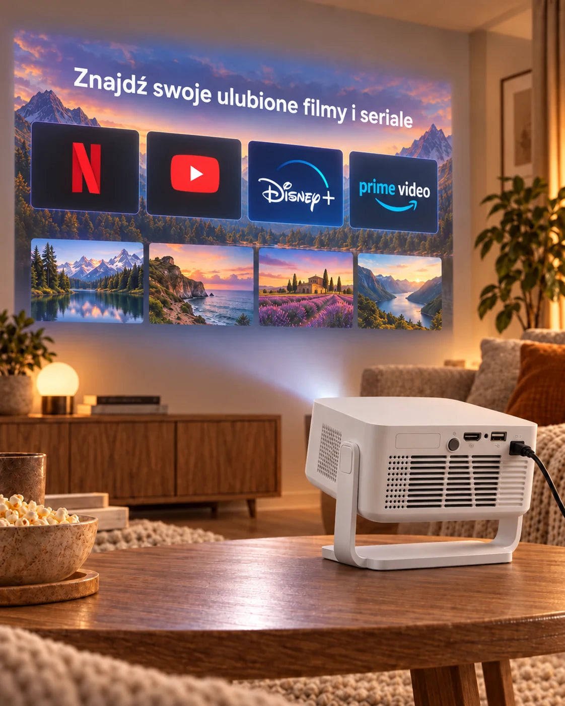 ProjektorLand Vista Max – mini projektor 260 ANSI lumens, natywna rozdzielczość HD 720p, automatyczna ostrość, Android 14 i Wi-Fi 6