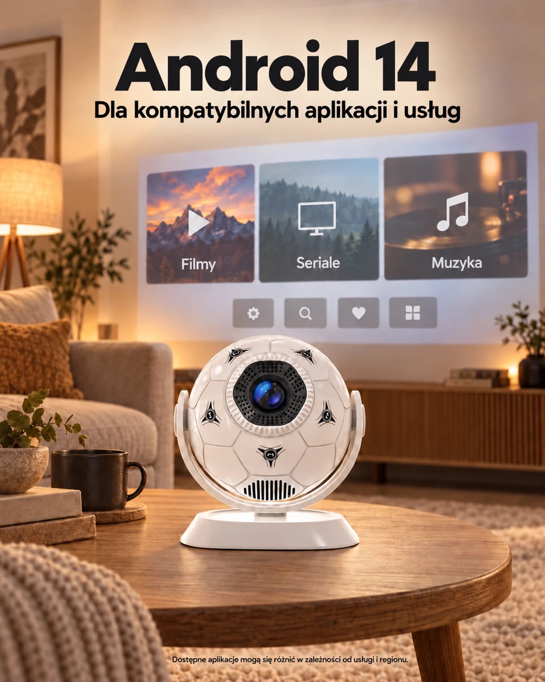 ProjektorLand Orbit – mini projektor 300 ANSI lumens, Android 14, Wi-Fi, Bluetooth 5.4 i obraz o rozmiarze 35–135 cali – Prezentacja produktu 2